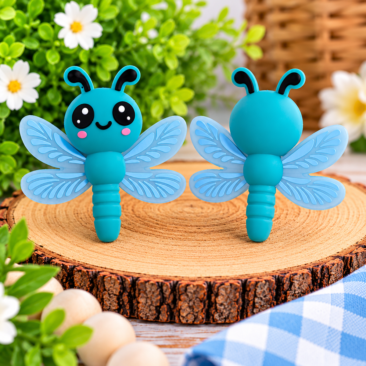 Sweet Teal Dragonfly Silicone Focal Bead | Cute Spring & Summer Craft Supply