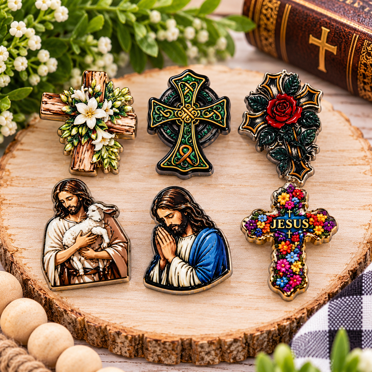 Religious Themed Acrylic Focal Beads | Mystery Mix | Bag of 6