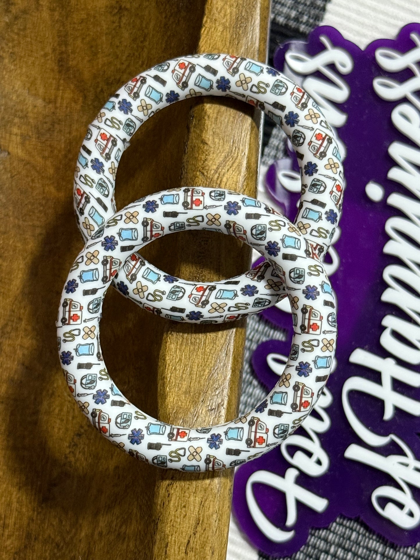 65mm Printed Silicone Ring Bead Multiple Print Options And Mixed Colors