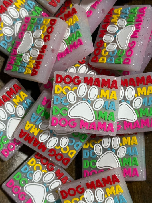 Dog Mama White Paw Print Silicone Focal Bead