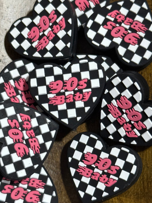 90’s Baby Checkered Heart Silicone Focal Bead