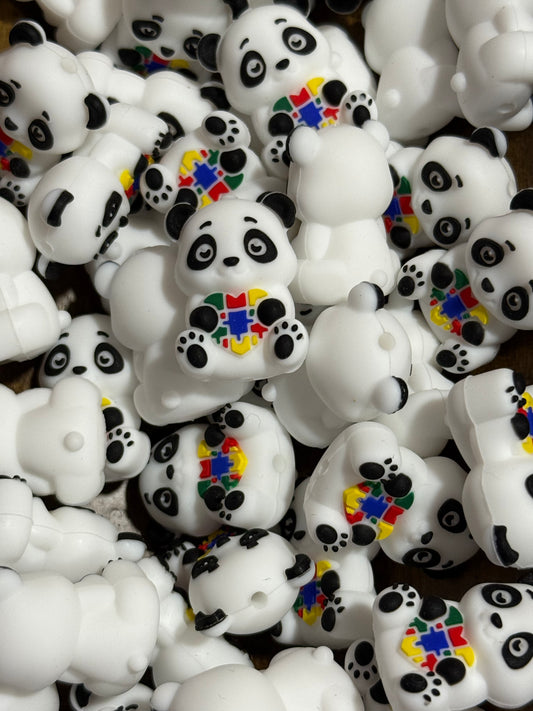 Autism White Panda Silicone Focal Bead