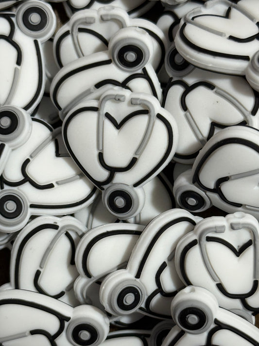 White Heart Stethoscope Silicone Focal Bead