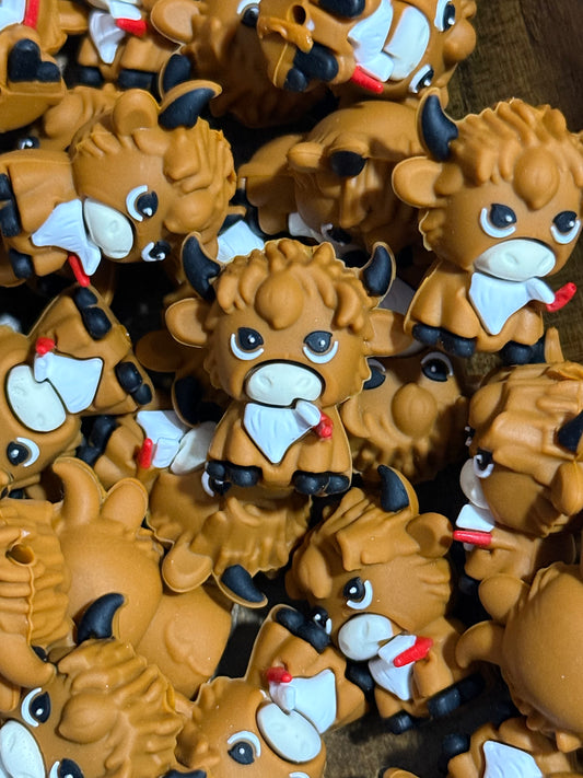 3D Spicy Brown Cow Silicone Focal Bead