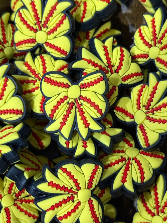 Softball Bow Silicone Focal Bead