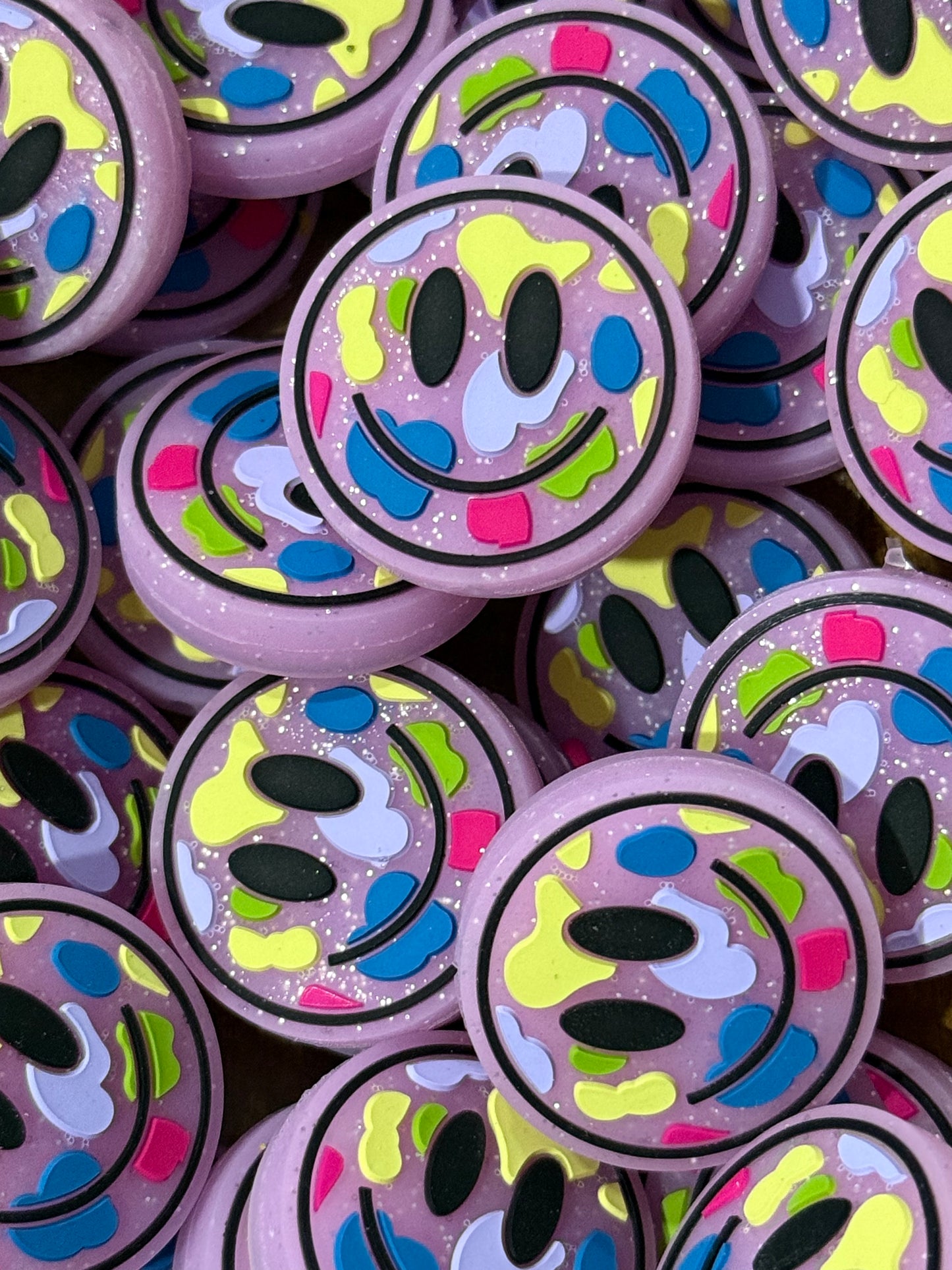 Pink Paint Splatter Smiley Face Silicone Focal Bead