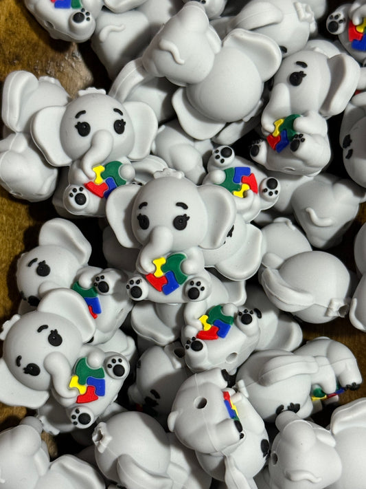 3D Autism Elephant Silicone Focal Bead