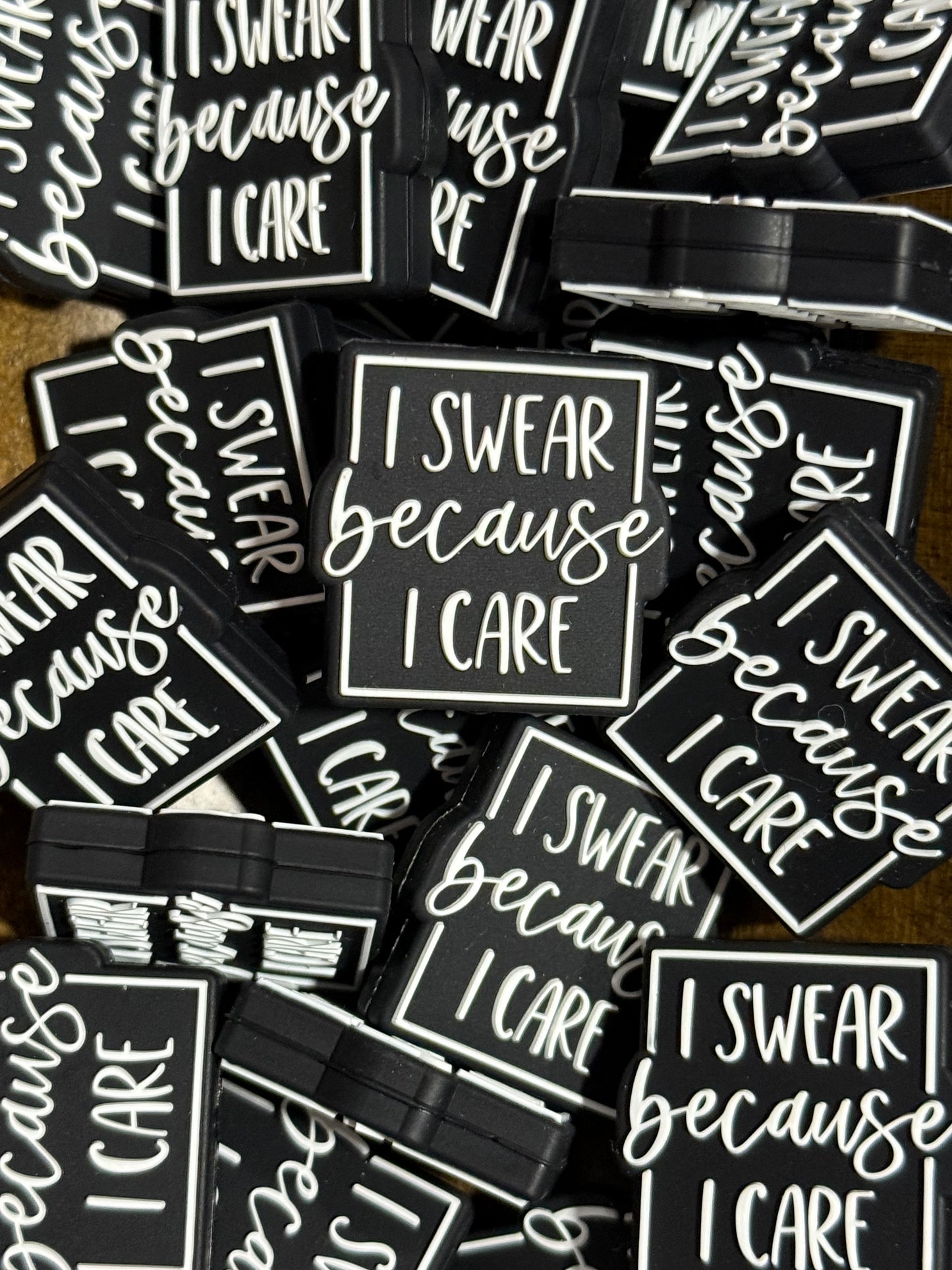 Black I Swear Because I Care Silicone Focal Bead