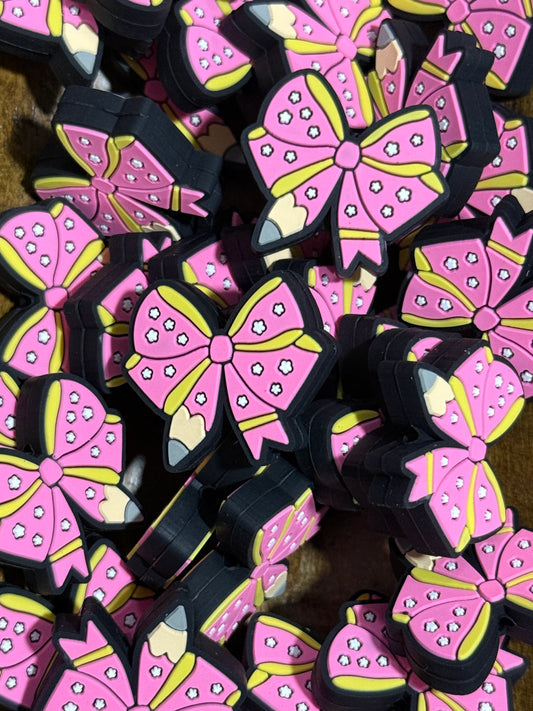 Pink Pencil Bow Silicone Focal Bead