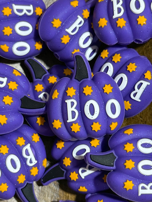 Boo Purple Pumpkin Halloween Silicone Focal Bead