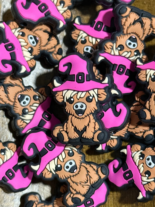 Pink Witches Hat Cow Halloween Silicone Focal Bead