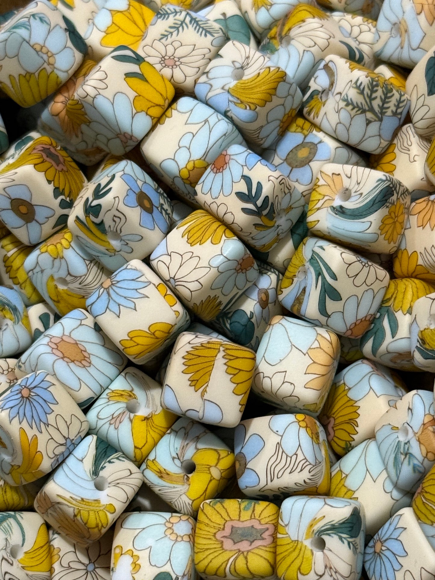 Boho Square 13.5mm Printed Silicone Bead