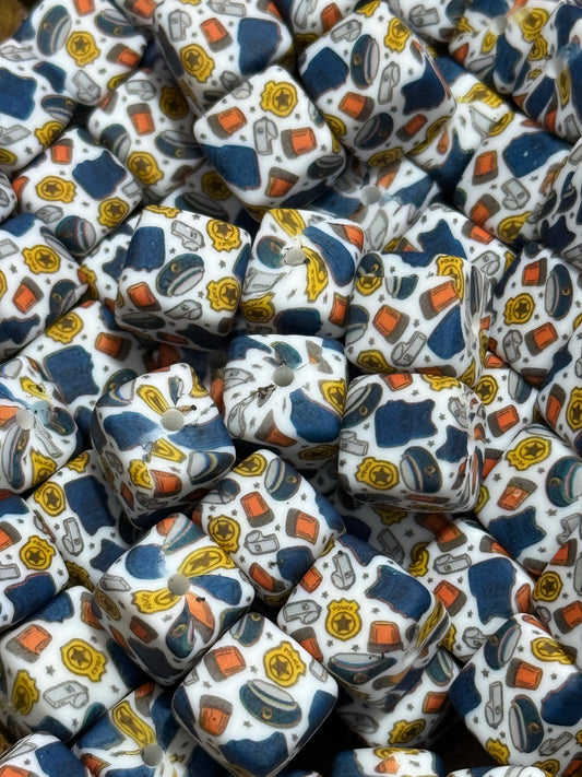 Police 13.5mm Square Printed Silicone Bead
