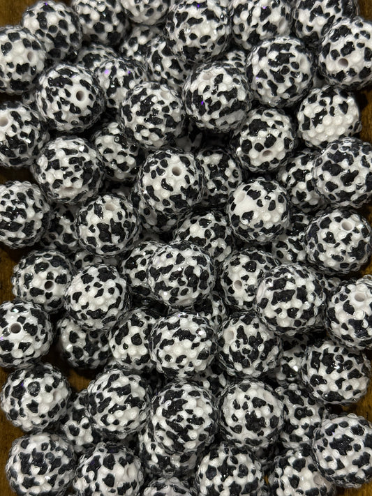 Cow Print 20mm Acrylic Rhinestone Bead