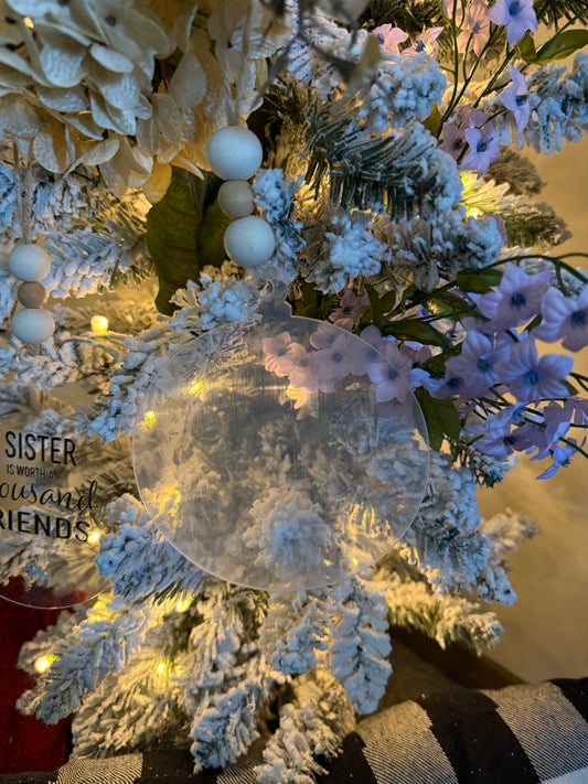 5” Clear Acrylic Ornament Blank with Wood Bead & Twine Hanger