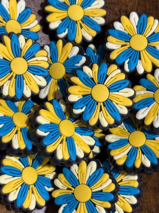 Blue & Yellow Daisy Silicone Focal Bead