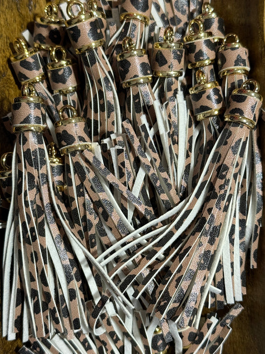 Leopard Print Faux Leather Tassel – 4” Keychain & Craft Accessory