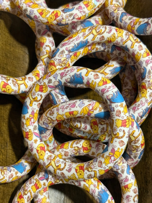 Bear-Themed 65mm Silicone Ring Bead – Floral & Friends Pattern