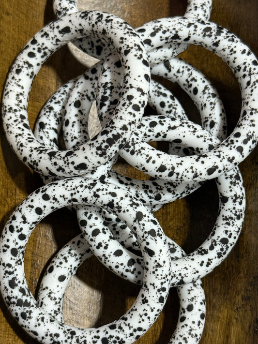 Black & White Dalmatian Speckle 65mm Silicone Ring Bead