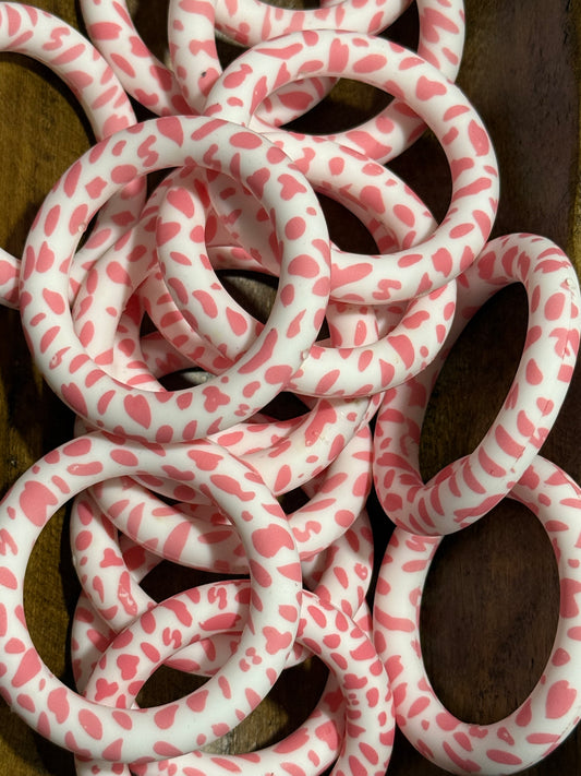 Pink Heart & Cow Print 65mm Silicone Ring Bead – Valentine’s, Girly, Boho Charm