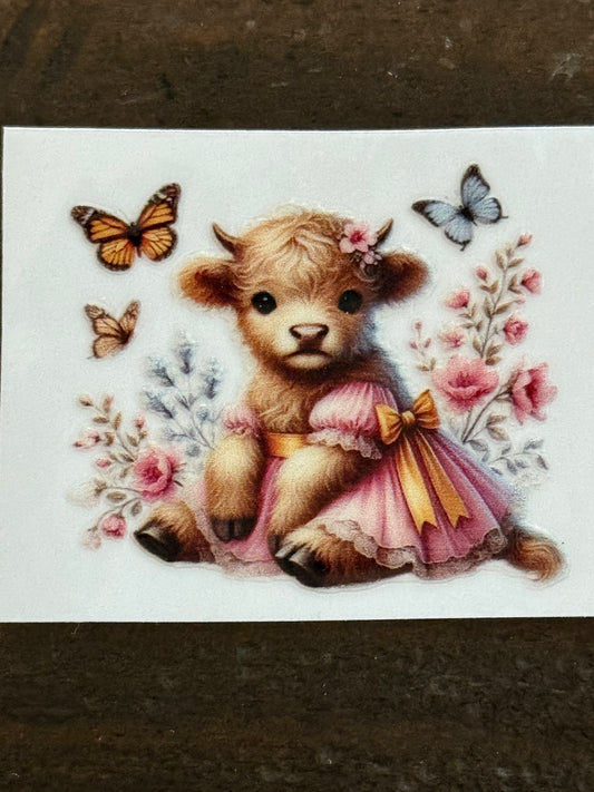 Cute 2x2 Baby Highland Cow – Valentine’s UV DTF Decal / Sticker for Cups, Tumblers & Crafts