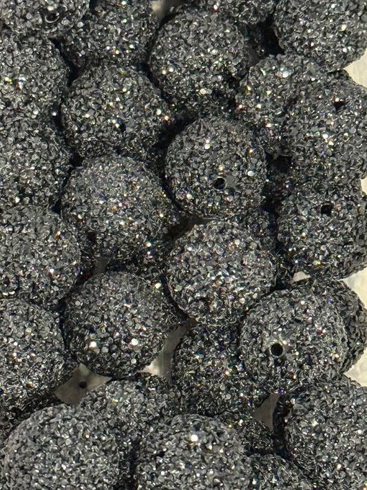 20mm Black Sugar Beads – Sparkling Textured Round Beads for Keychains, Jewelry, & Crafts