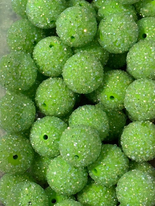 20mm Lime Green Sugar Beads – Sparkly Resin Round Beads for Keychains, Jewelry & DIY Crafts
