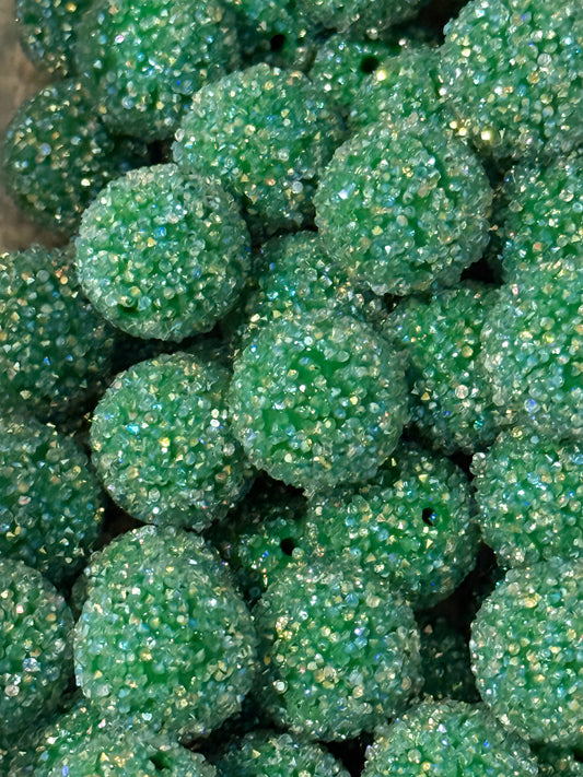 20mm Christmas Green Sugar Beads – Sparkly Resin Round Beads for Keychains, Jewelry & Holiday Crafts