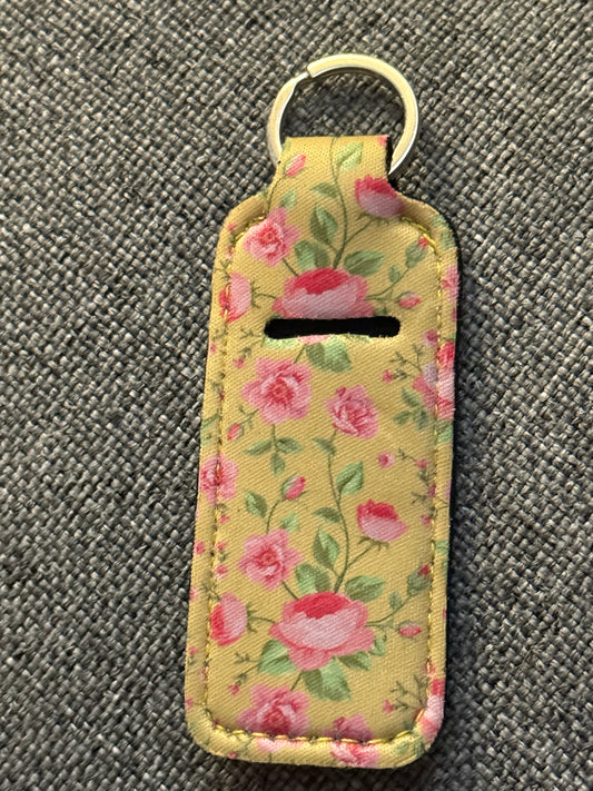Yellow Rose Neoprene Chapstick Holder Keychain – Floral Lip Balm Sleeve with Key
