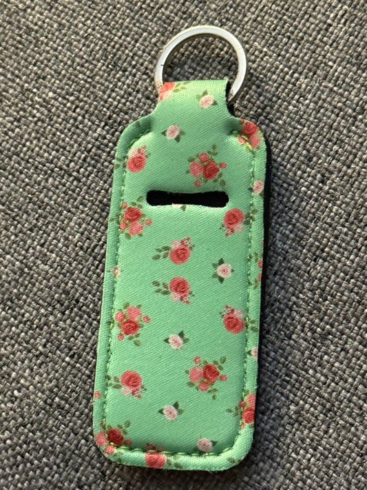 Mint Floral Neoprene Chapstick Holder Keychain – Lip Balm Sleeve with Key Ring