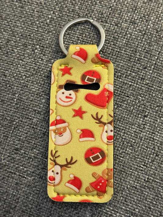Christmas Fun Neoprene Chapstick Holder Keychain – Holiday Lip Balm Sleeve with Key Ring