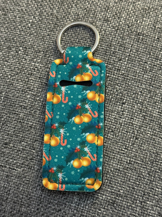 Green Christmas Ornament Neoprene Chapstick Holder Keychain – Holiday Lip Balm Sleeve with Key Ring