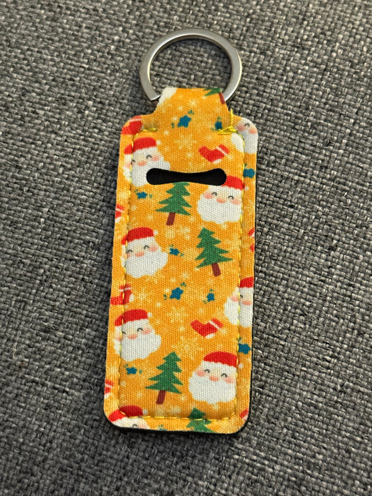 Santa & Christmas Tree Neoprene Chapstick Holder Keychain – Holiday Lip Balm Sleeve with Key Ring