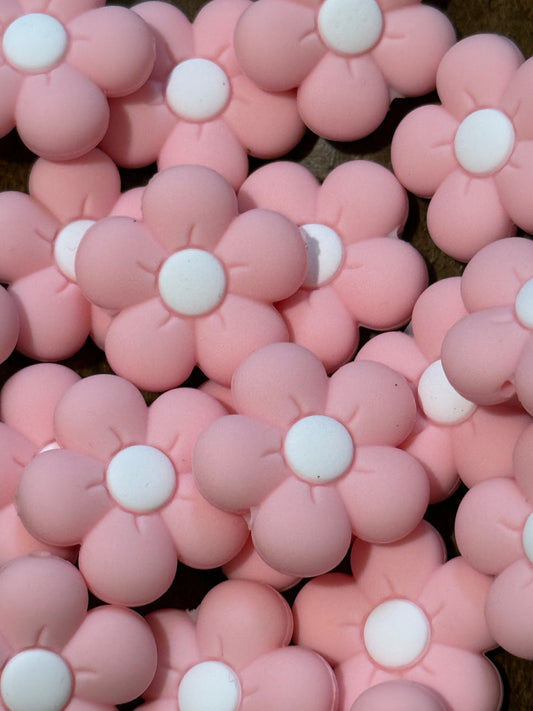 Candy Pink Silicone Daisy Flower Focal Beads – 25mm Floral Accent Beads for Keychains, Wristlets & DIY Crafts
