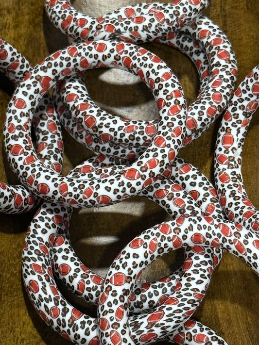 65mm Silicone Printed Ring Beads – Football & Leopard Pattern Focal Rings for Wristlets, Keychains & DIY Crafts