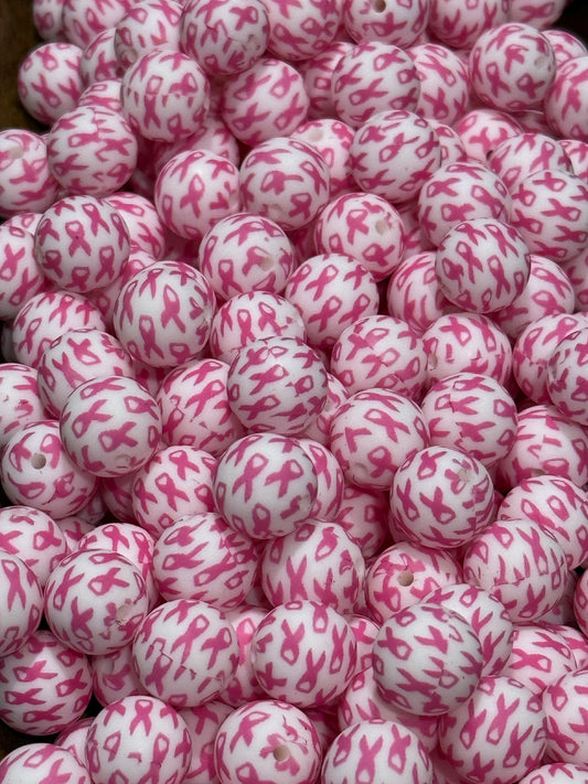 15mm Silicone Awareness Ribbon Beads – Printed Round Silicone Beads for Keychains, Wristlets, Jewelry Making & DIY Crafts