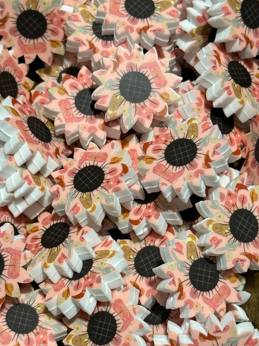 Pink Sunflower Silicone Focal Bead – Floral Printed Chunky Bead for Keychains, Wristlets & DIY Crafts