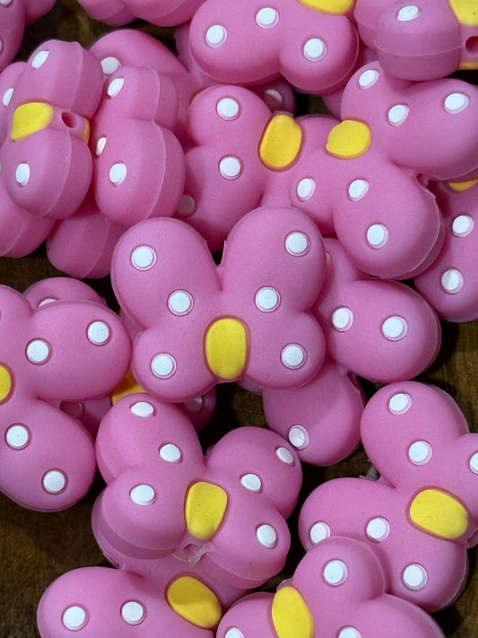 Pink Silicone Butterfly Focal Beads – Soft Touch, Polka Dot Design, DIY Beadable Accessories