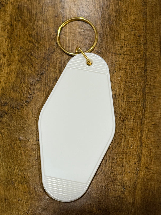 White/Gold Blank Hotel-Style Plastic Keychain – Vintage Motel Tag, DIY Keychain Base for Mini UVDTF Decals