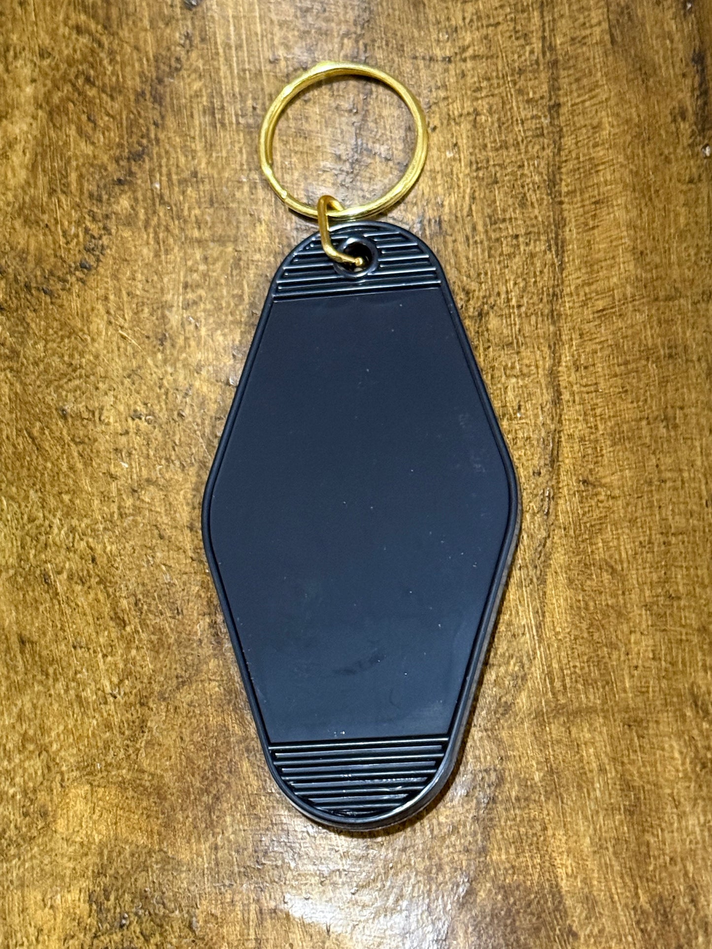 Black/Gold Blank Hotel-Style Plastic Keychain – Vintage Motel Tag, DIY Keychain Base for Mini UVDTF Decals