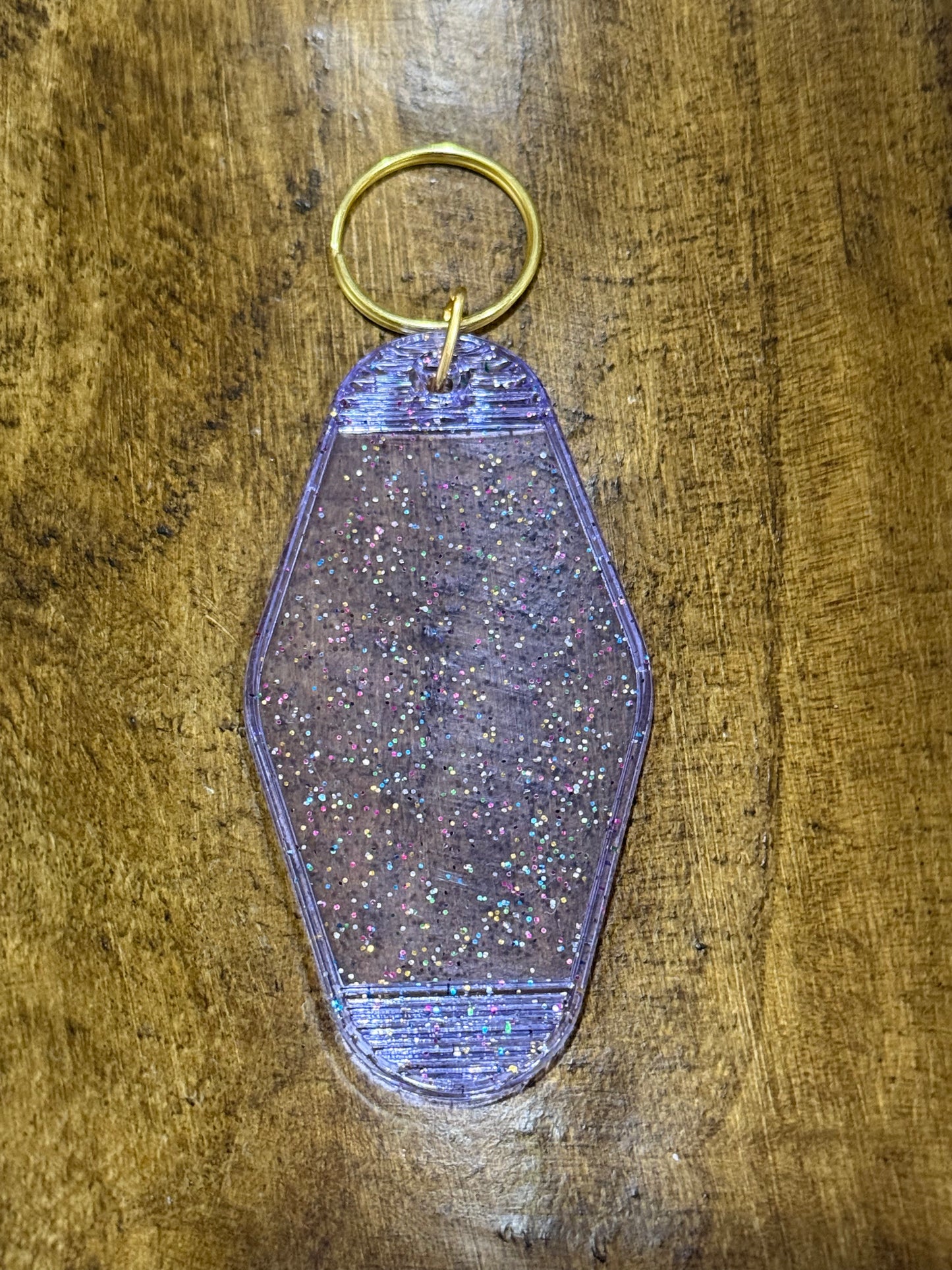 Purple/Gold Blank Hotel-Style Plastic Keychain – Vintage Motel Tag, DIY Keychain Base for Mini UVDTF Decals