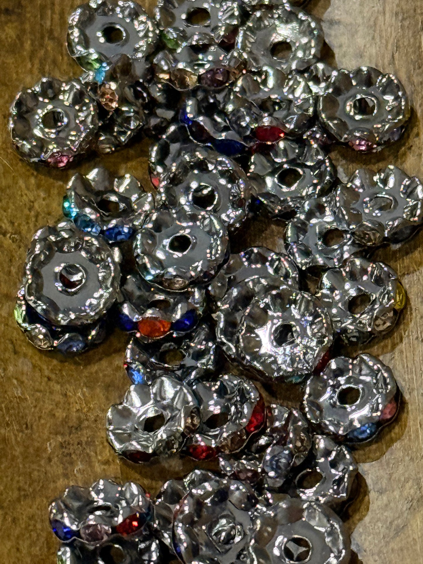 12mm Gunmetal Mixed Color Stone Rhinestone Wavy Spacer Bead 40 Count Bag