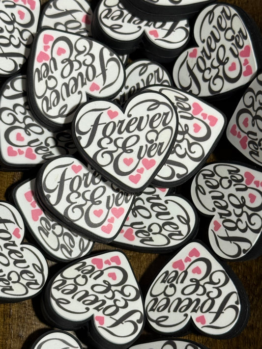 “Forever & Ever” Heart Silicone Focal Bead – Valentine Script Heart Bead for Wristlets, Keychains, Lanyards & DIY Crafts