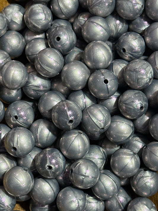 Metallic Gray 15mm Silicone Beads – Round Chunky Beads for Keychains, Wristlets, Pacifier Clips & DIY Crafts