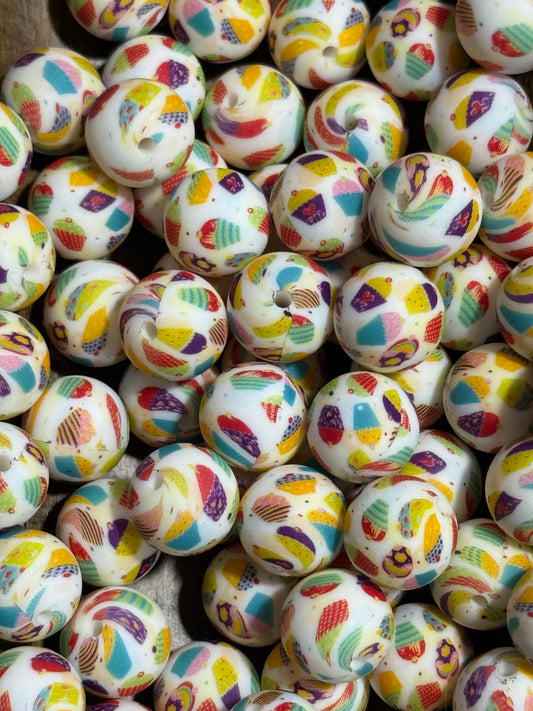 15mm Birthday Printed Silicone Beads – Cupcake & Party Theme Beads for Keychains, Wristlets & DIY Crafts