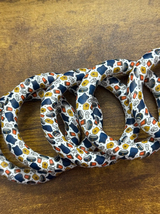 👮‍♂️ Police Theme 65mm Silicone Ring Beads – Printed Silicone Focal Rings