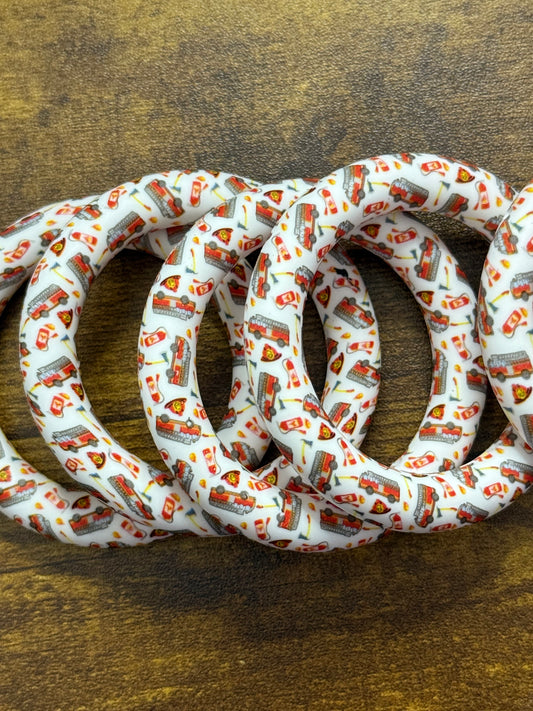 🚒 Firefighter Theme 65mm Silicone Ring Beads – Printed Silicone Focal Rings