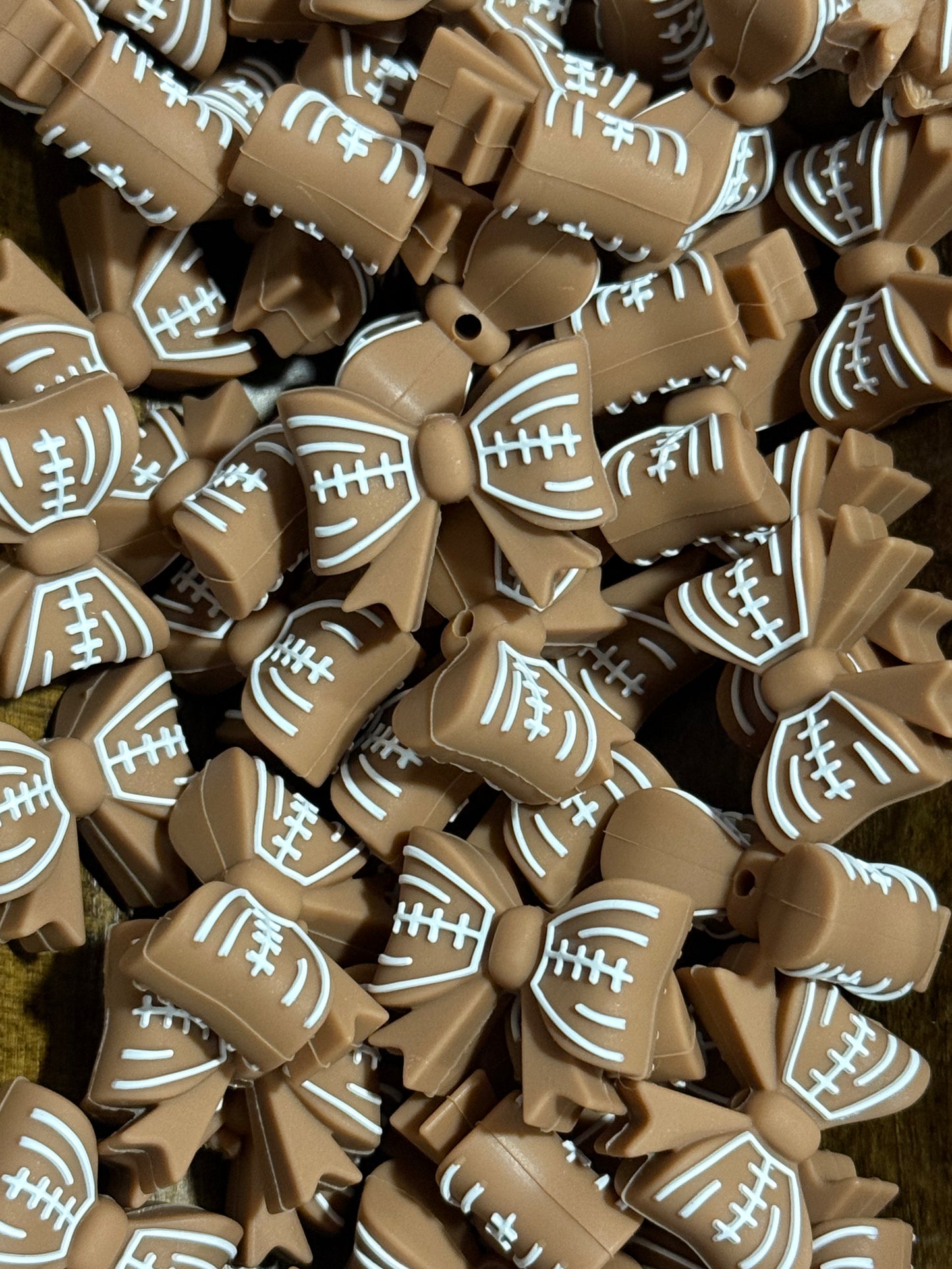 Light Brown Football Bow Silicone Focal Bead | 3D Sports Silicone Bead for Keychains, Wristlets & DIY Crafts