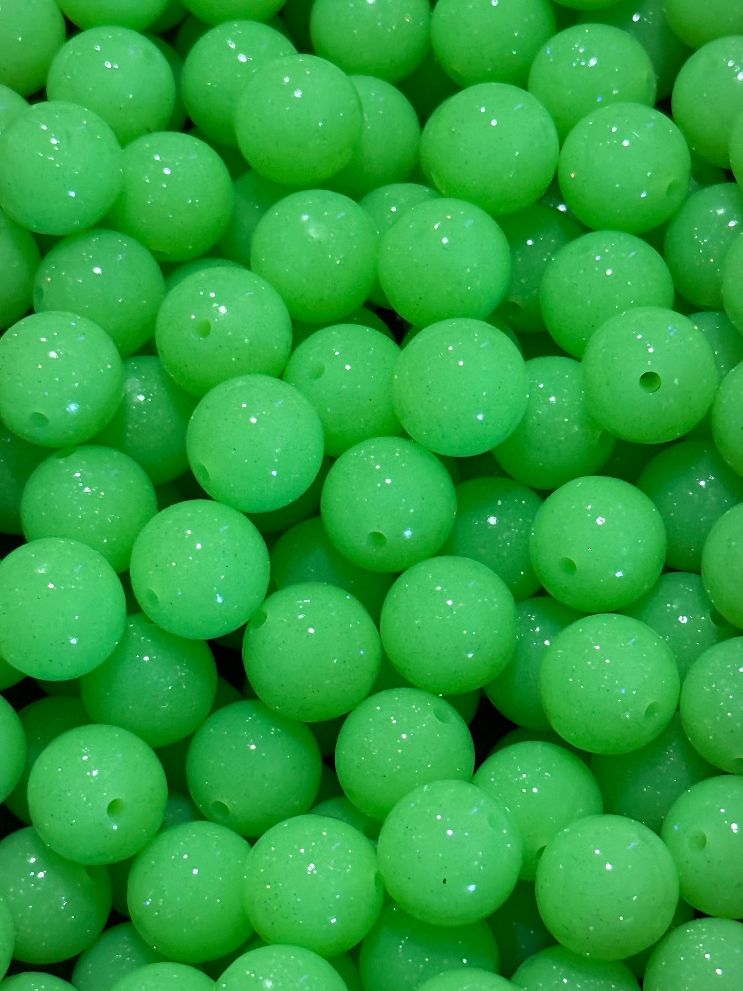 Green 15mm Silicone Liquid Glitter Beads | Round Sparkle Silicone Beads for Keychains & DIY Crafts