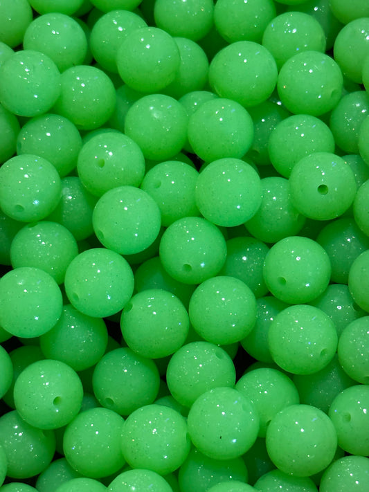 Green 15mm Silicone Liquid Glitter Beads | Round Sparkle Silicone Beads for Keychains & DIY Crafts